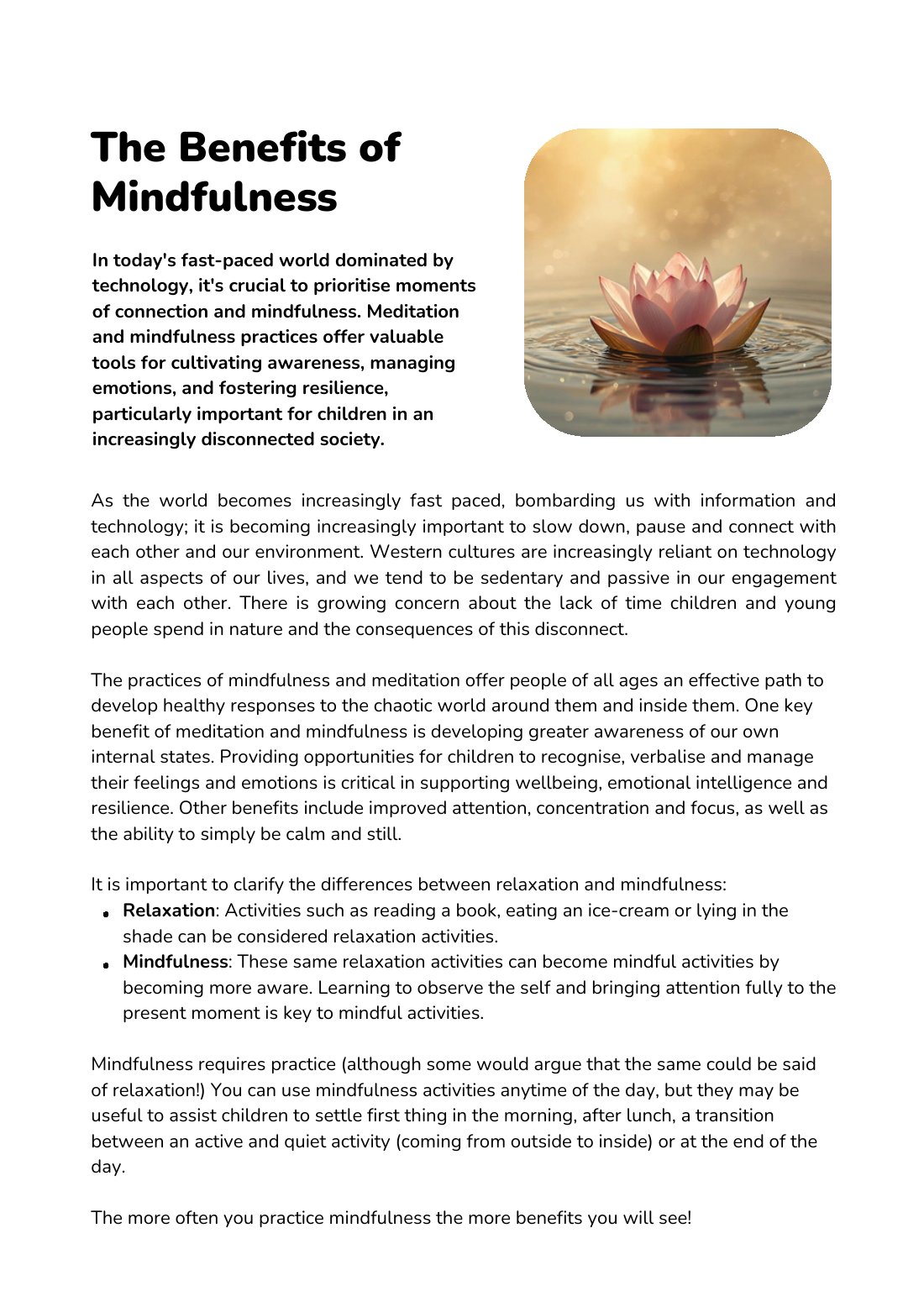 First page of Naturally Mind Factsheet