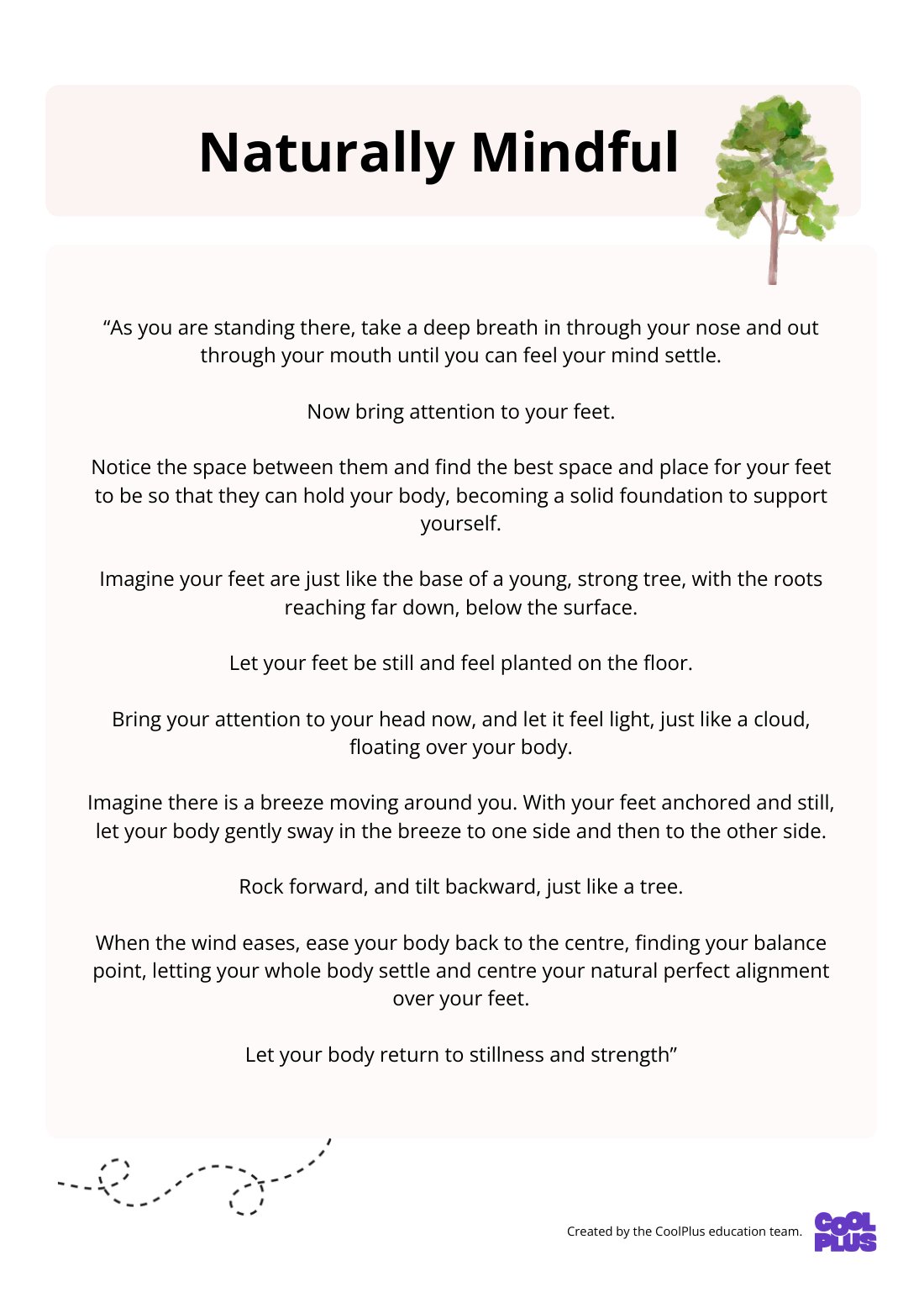 First page of Naturally Mindful Meditation Factsheet