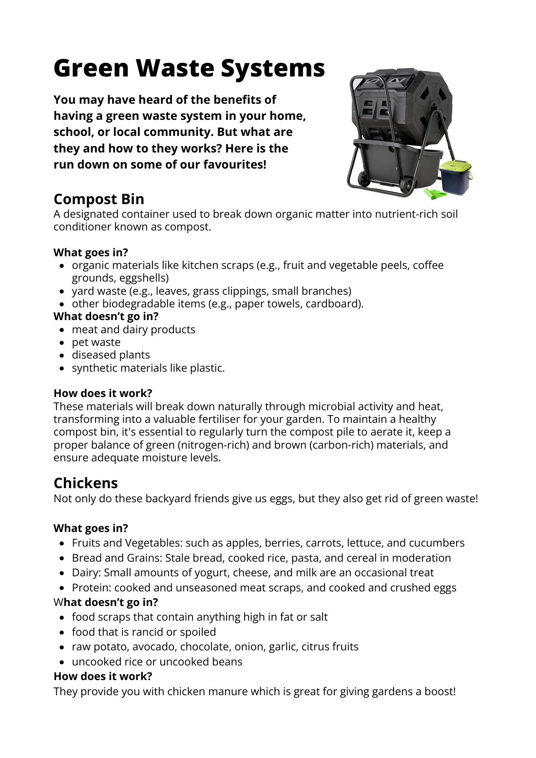 First page of Green Waste Systems Factsheet