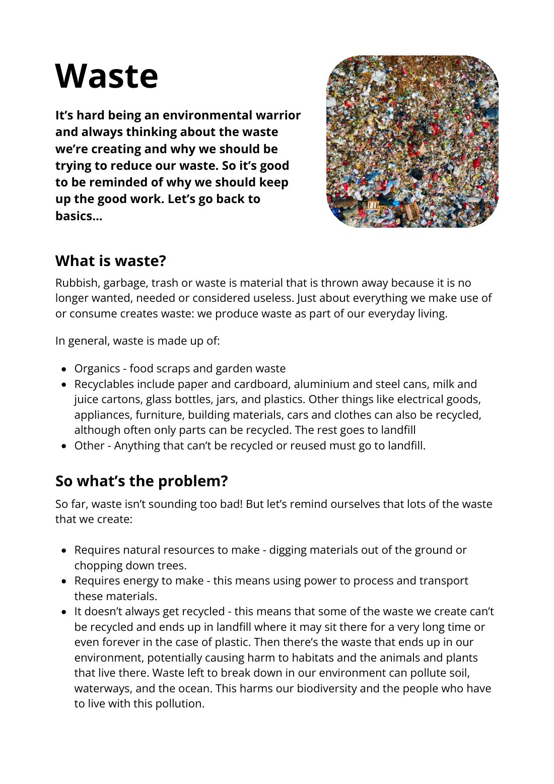 First page of Waste Factsheet