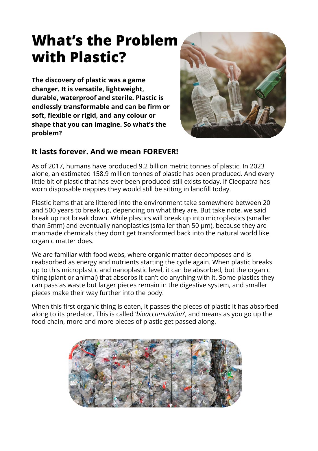 First page of Whats the Problem With Plastic Factsheet