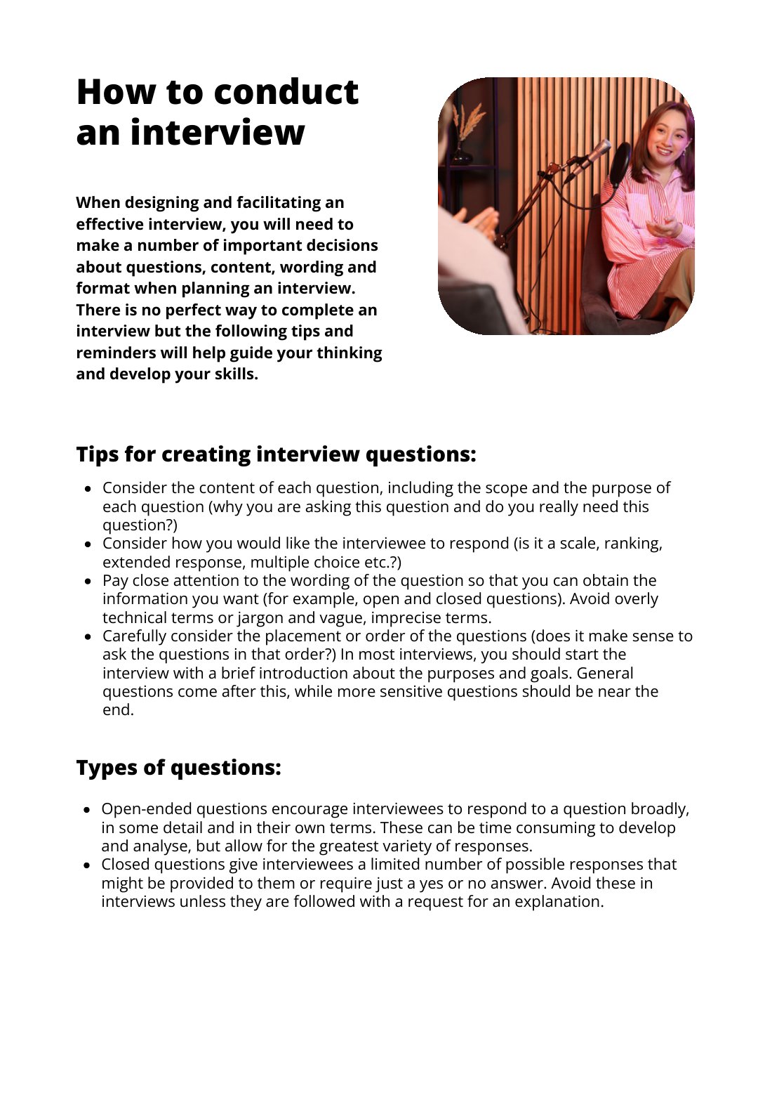 First page of How To Conduct An Interview Factsheet