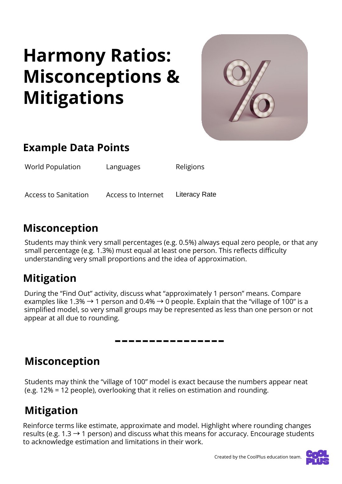 First page of Harmony Ratios: Misconsceptions and Mitigation Teacher Factsheet