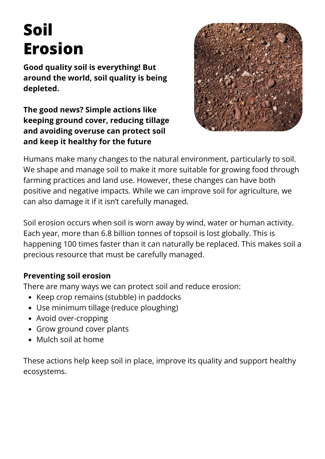 First page of Soil is Life Factsheet