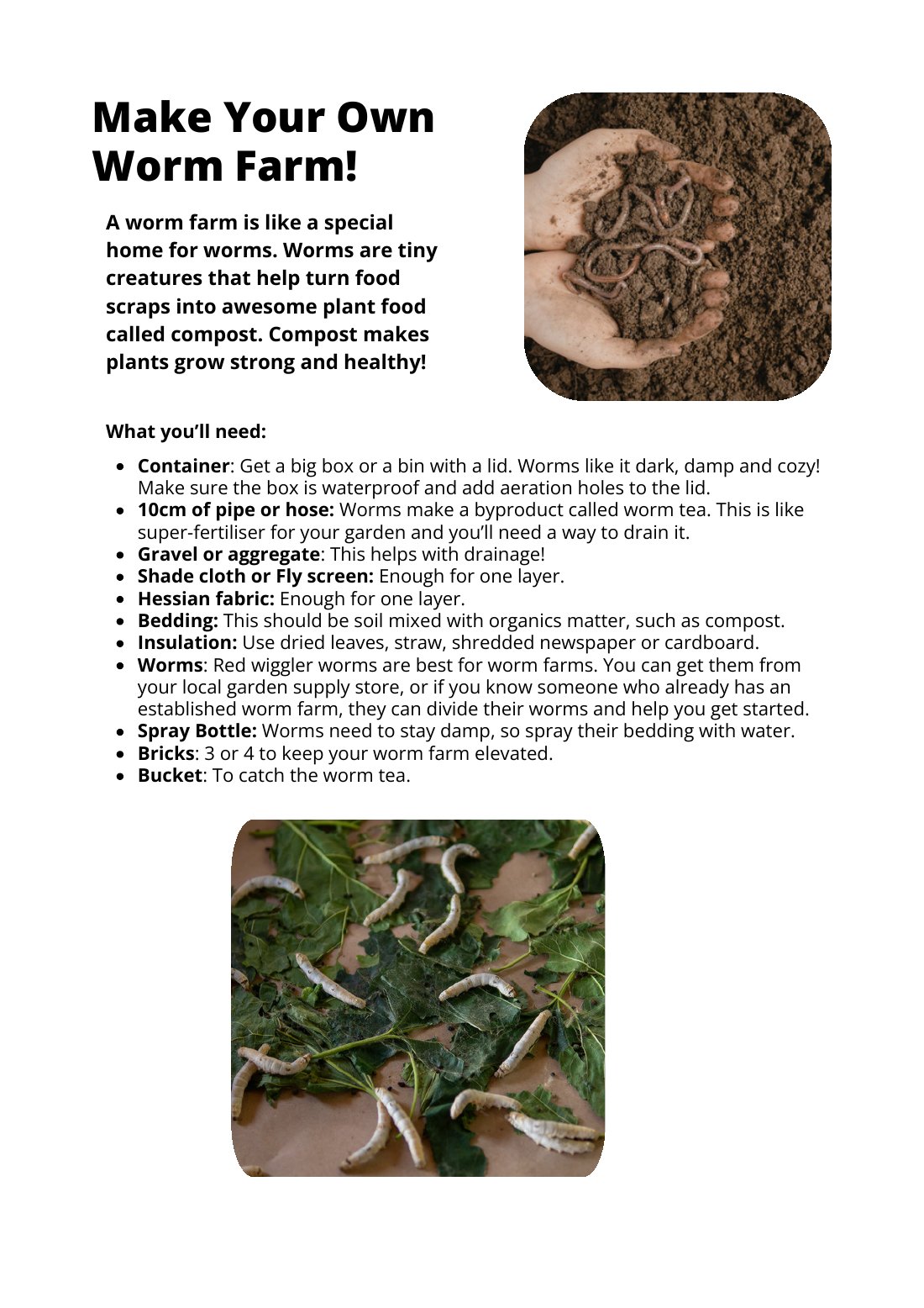 First page of Worm Farms Science Factsheet