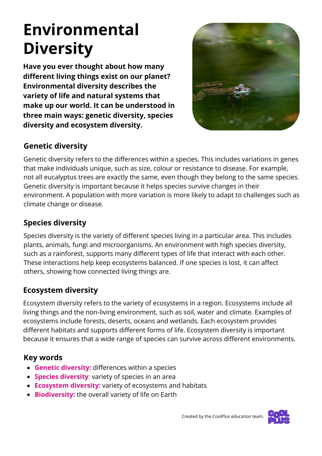 First page of Environmental Diversity Factsheet