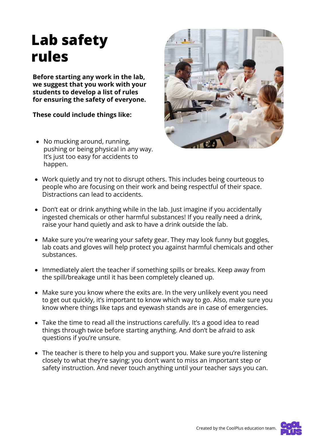 First page of Lab Safety Rules Factsheet