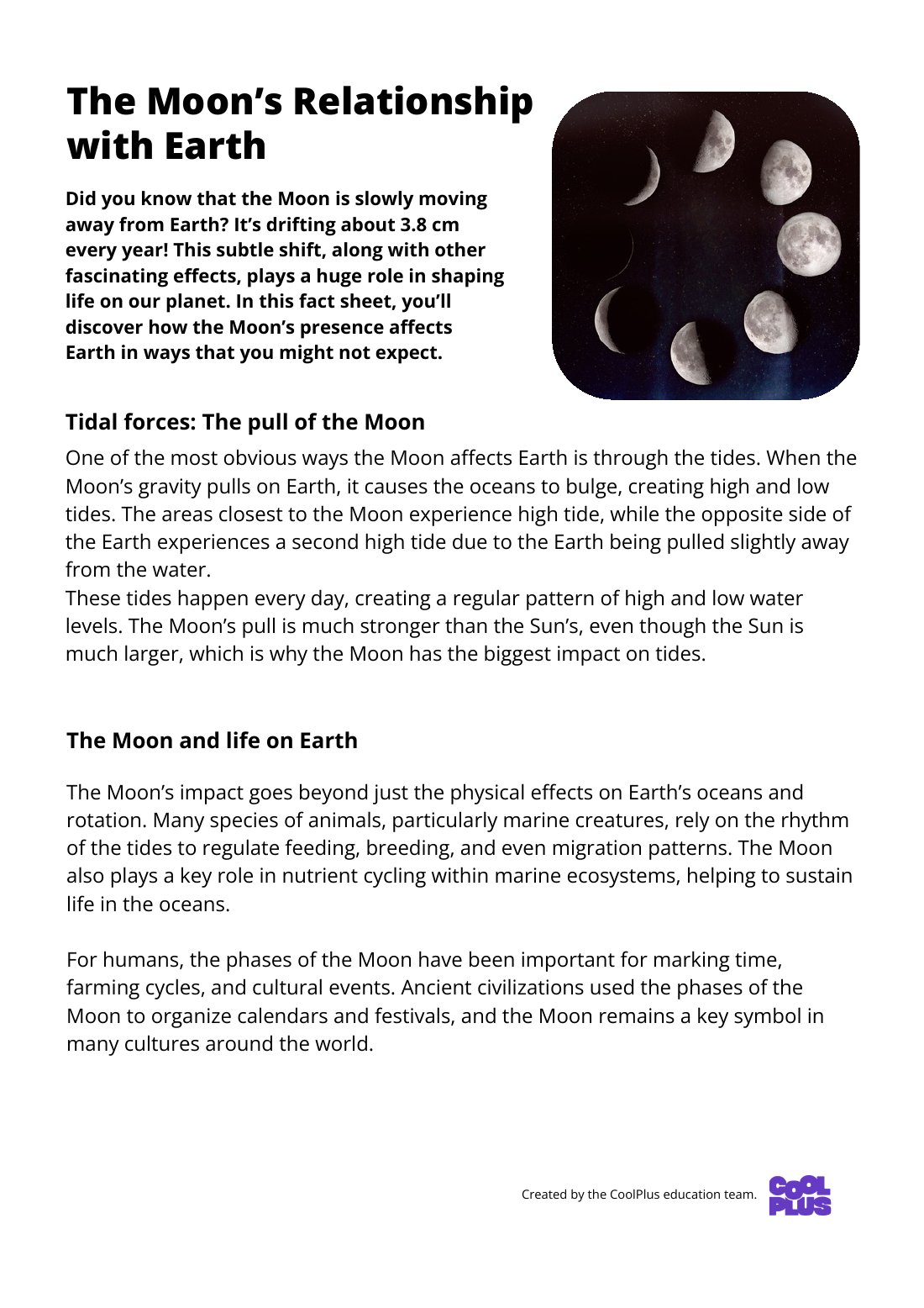 First page of The Moons Effect on Earth Factsheet
