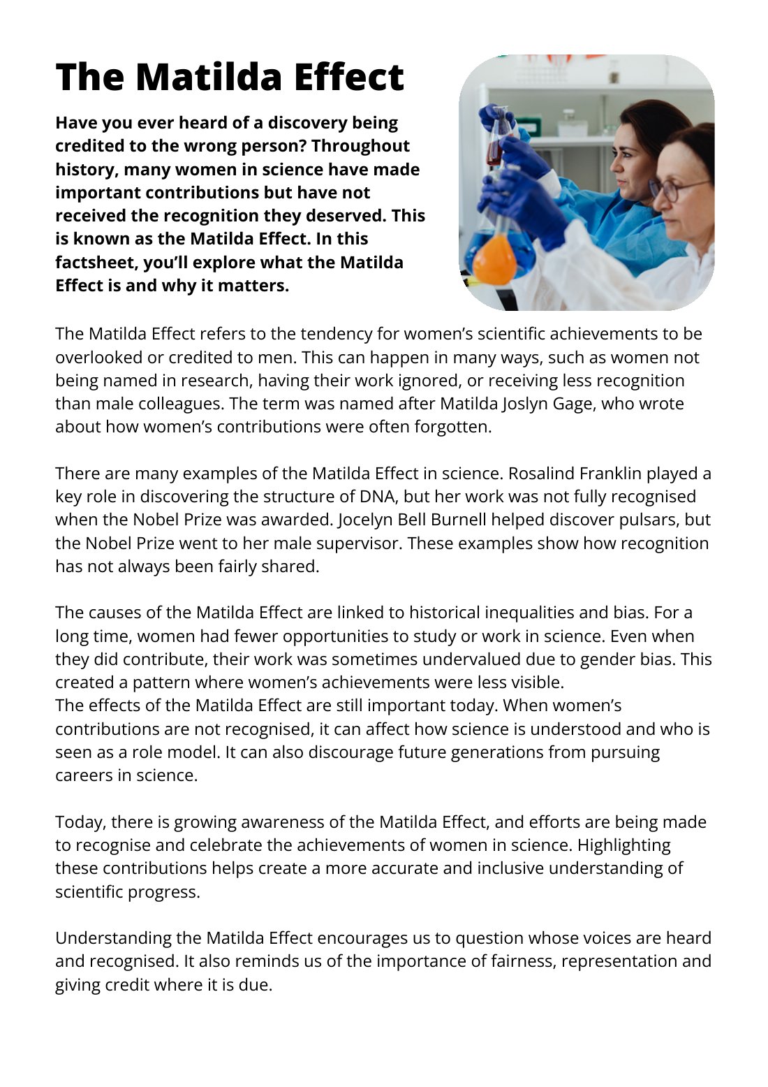 First page of The Matilda Effect Factsheet