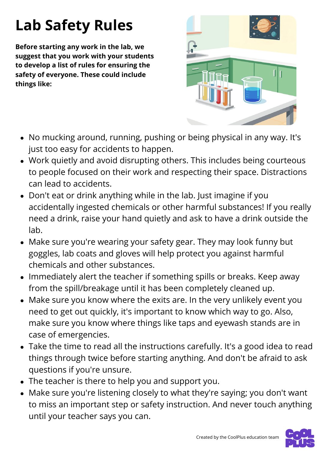 First page of Lab Safety Rules Factsheet
