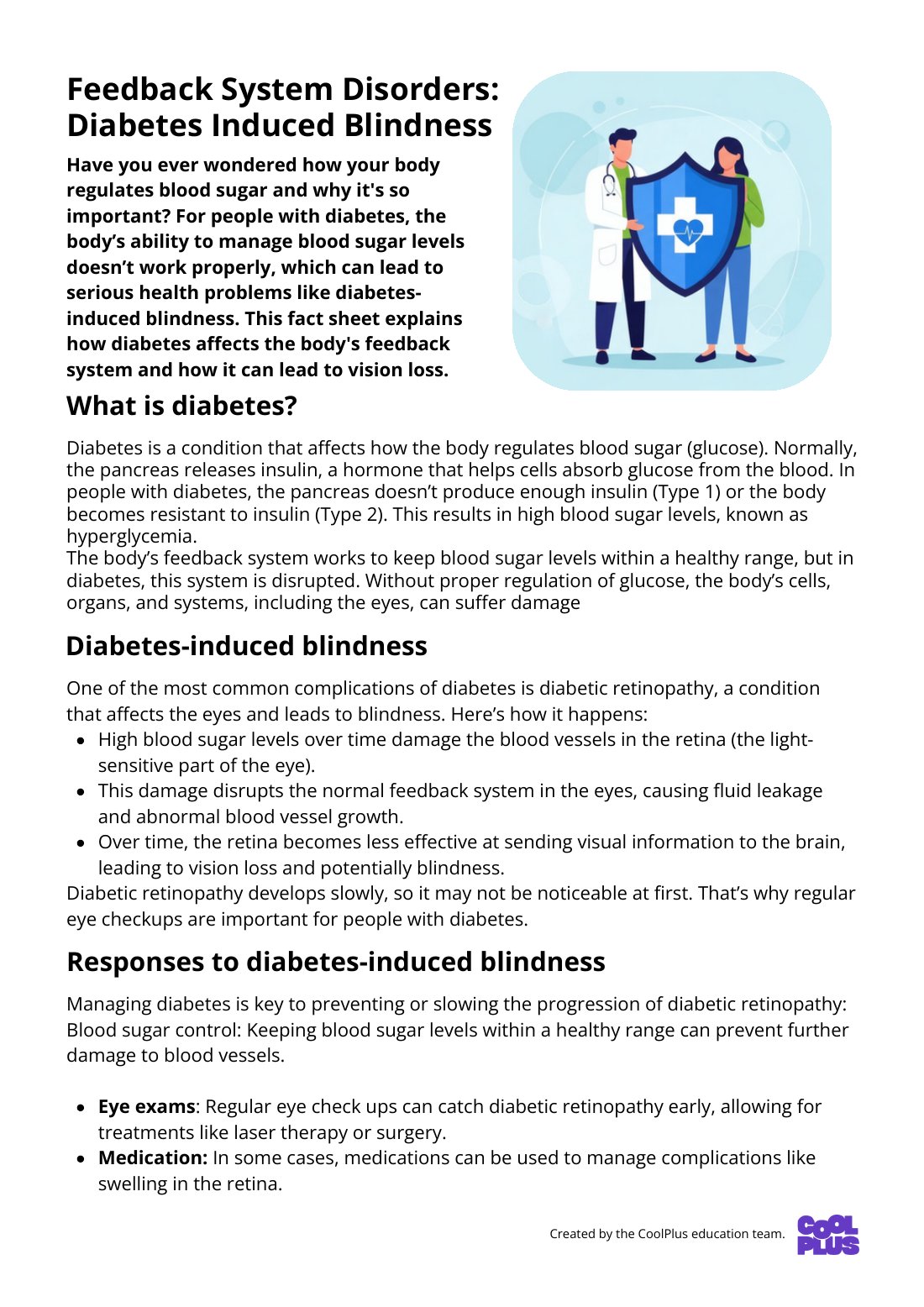First page of Feedback System Disorders Explained: Diabetes Indudced Blindness Factsheet