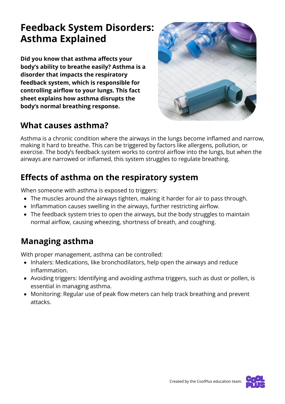 First page of Feedback System Disorders Explained:Asthma Factsheet