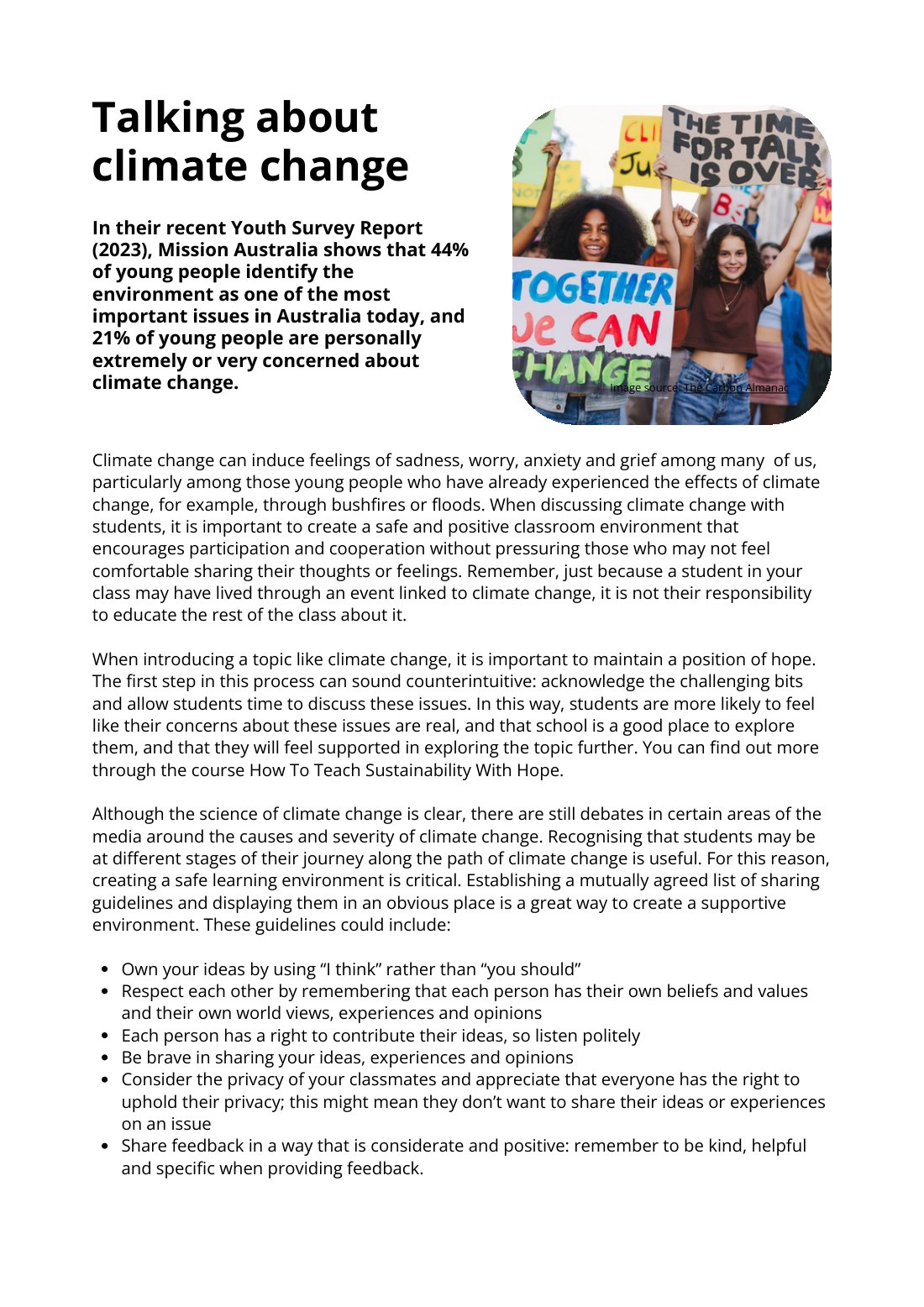 First page of Climate Literary Talking About Climate Change Factsheet