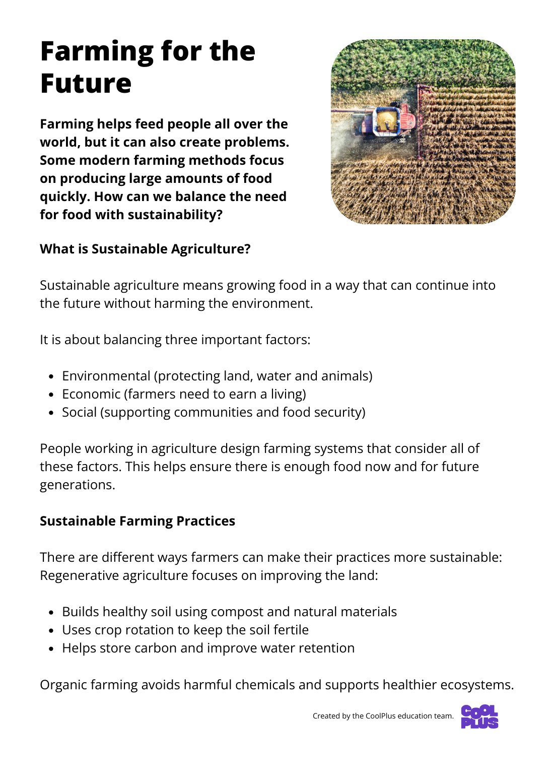 First page of Farming for the Future Factsheet