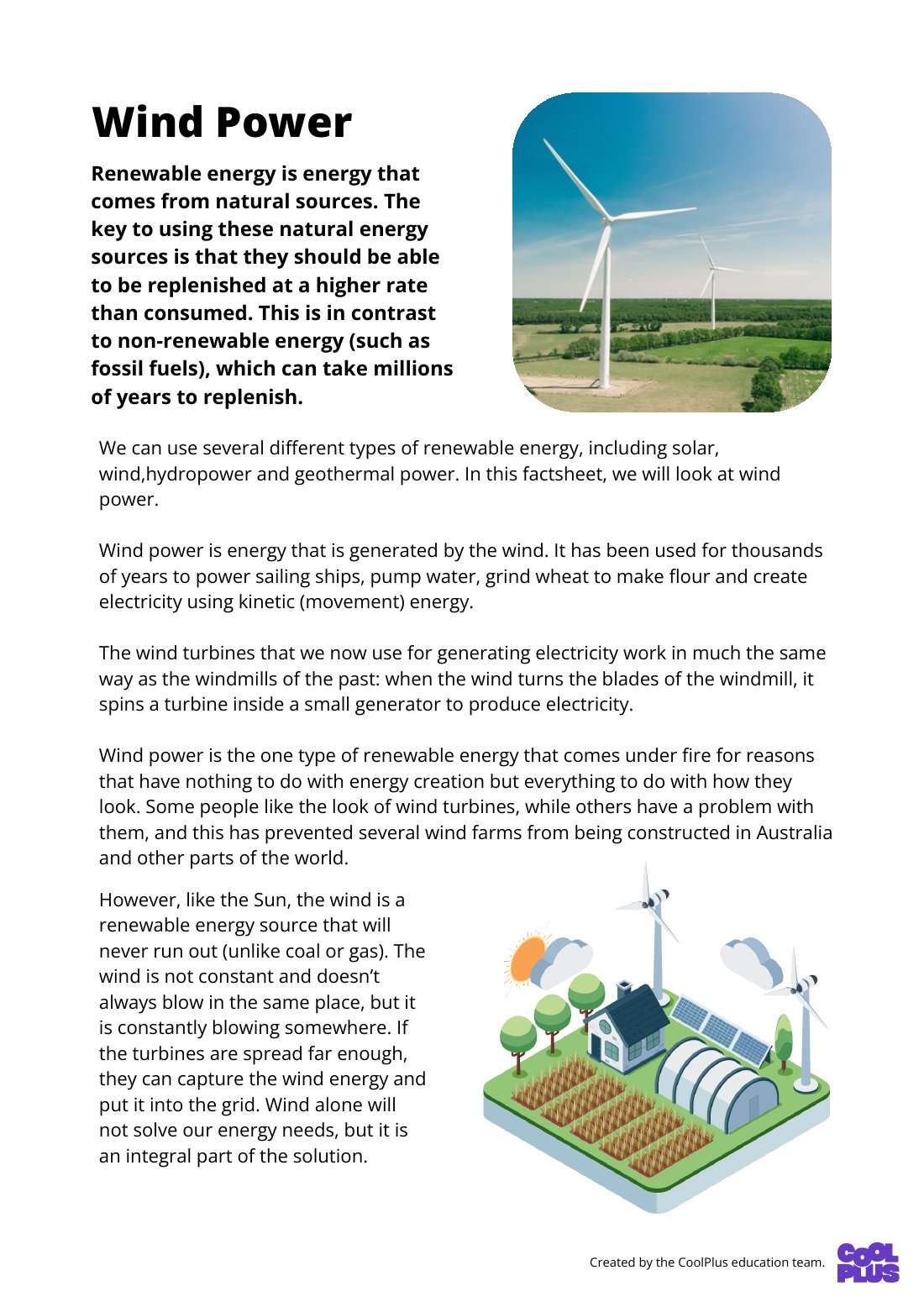 First page of Wind Power Factsheet