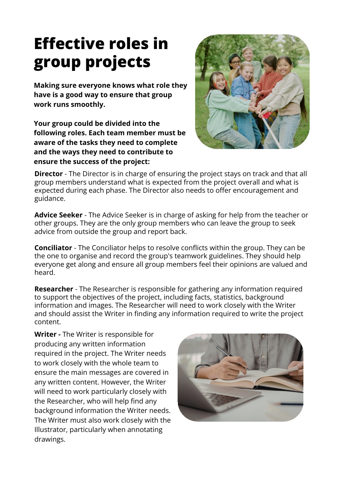 First page of Effective Roles in Group Projects Factsheet