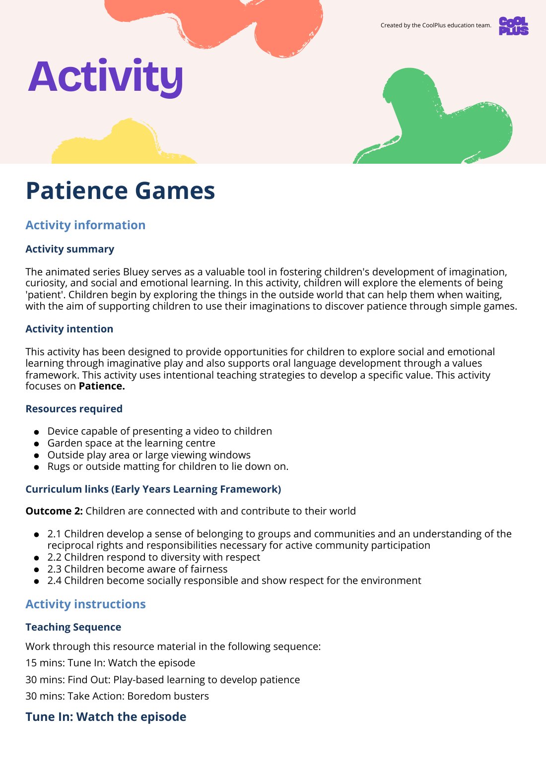 First page of Patience Games Activity