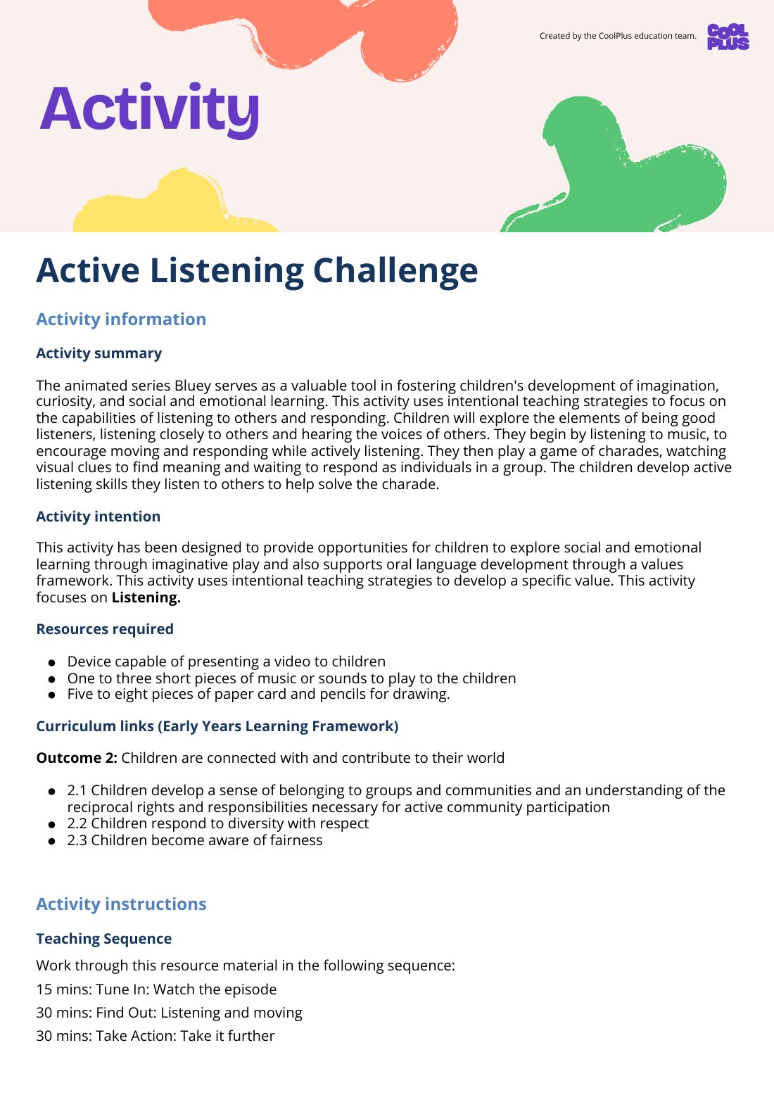 First page of Active Listening Challenge Activity