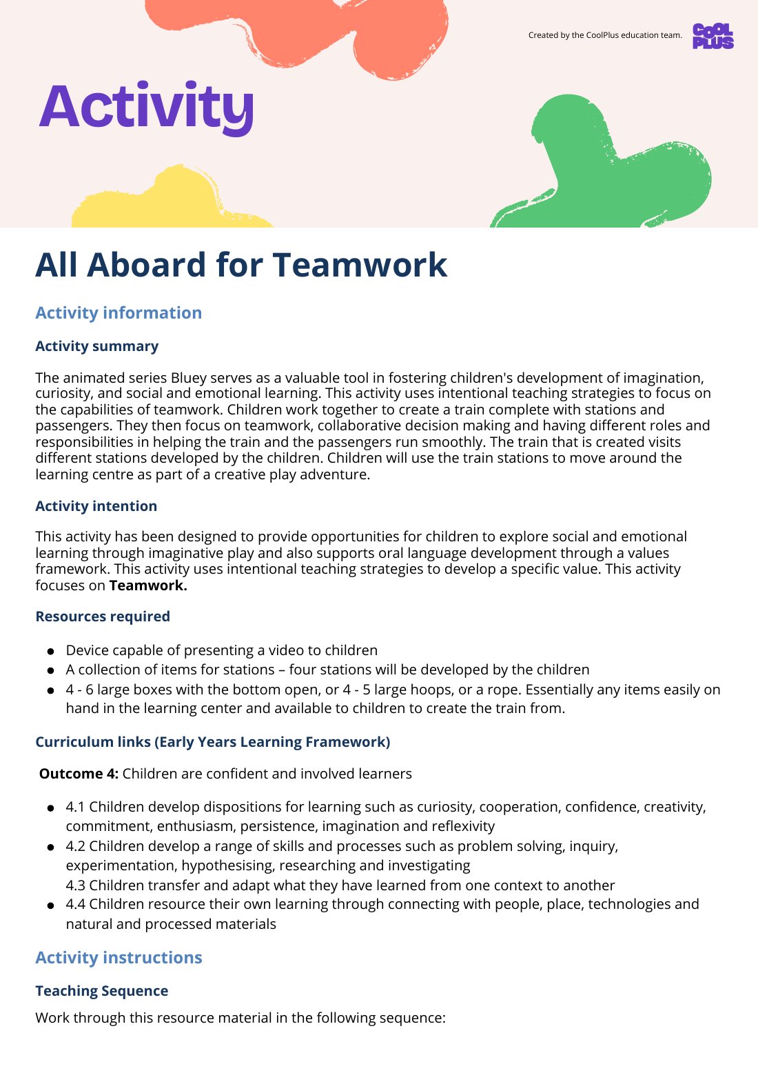 First page of All Aboard for Teamwork Activity