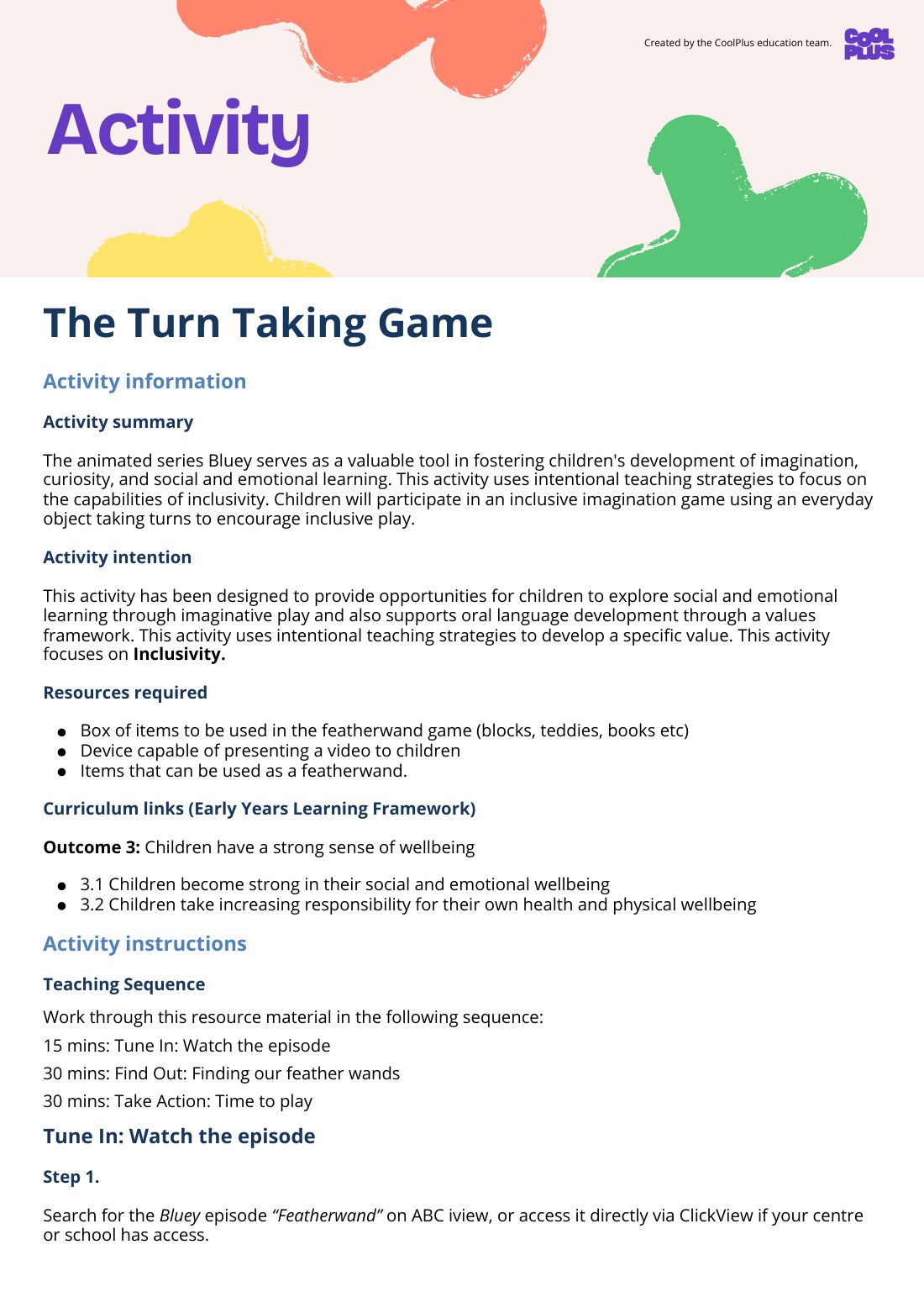 First page of The Turn Taking Game Activity