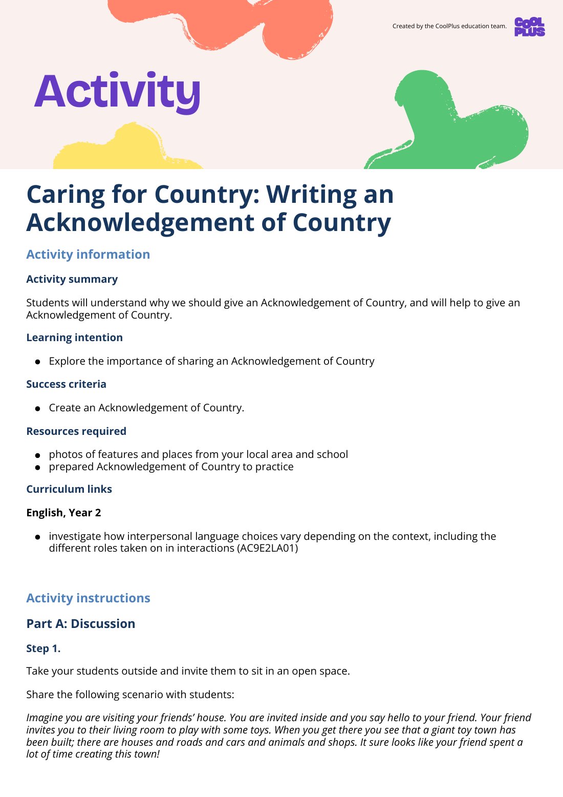 First page of Caring for Country: Writing an Acknowledgement of Country