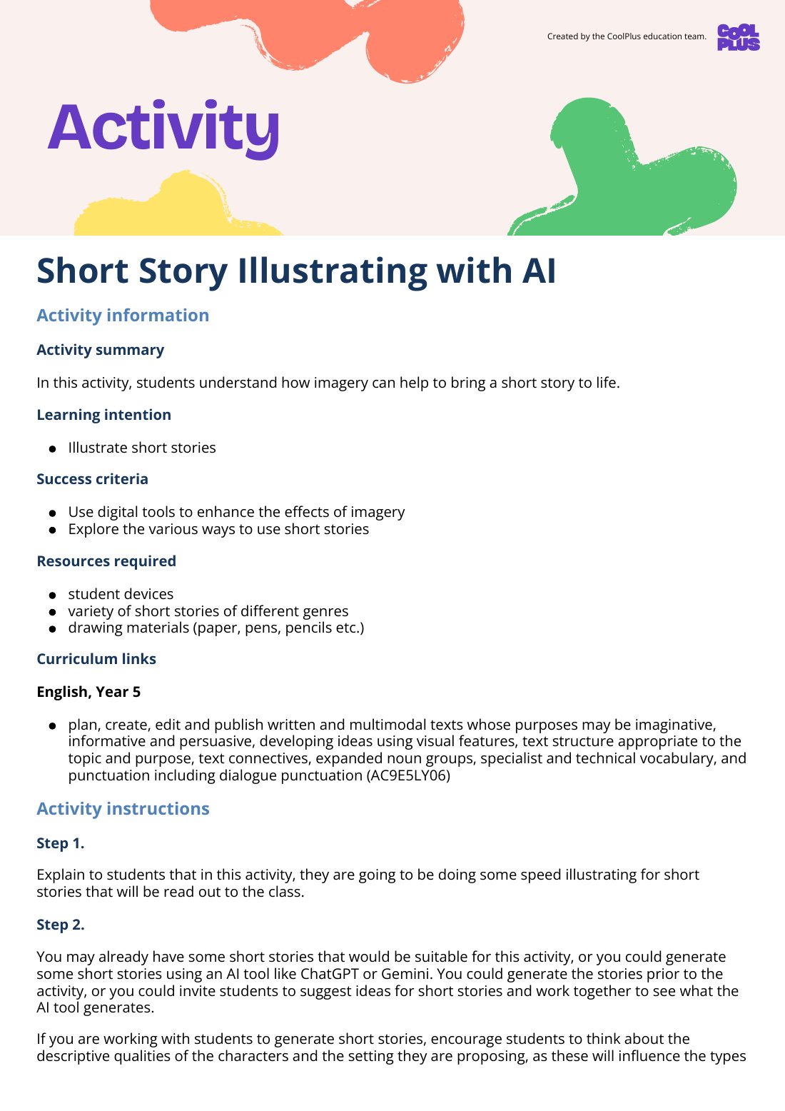 First page of Short Story Illustrating with AI Activity