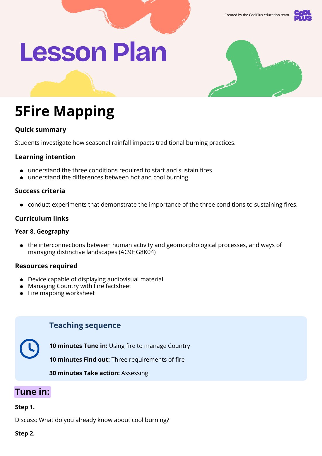 First page of Fire Mapping Lesson Plan