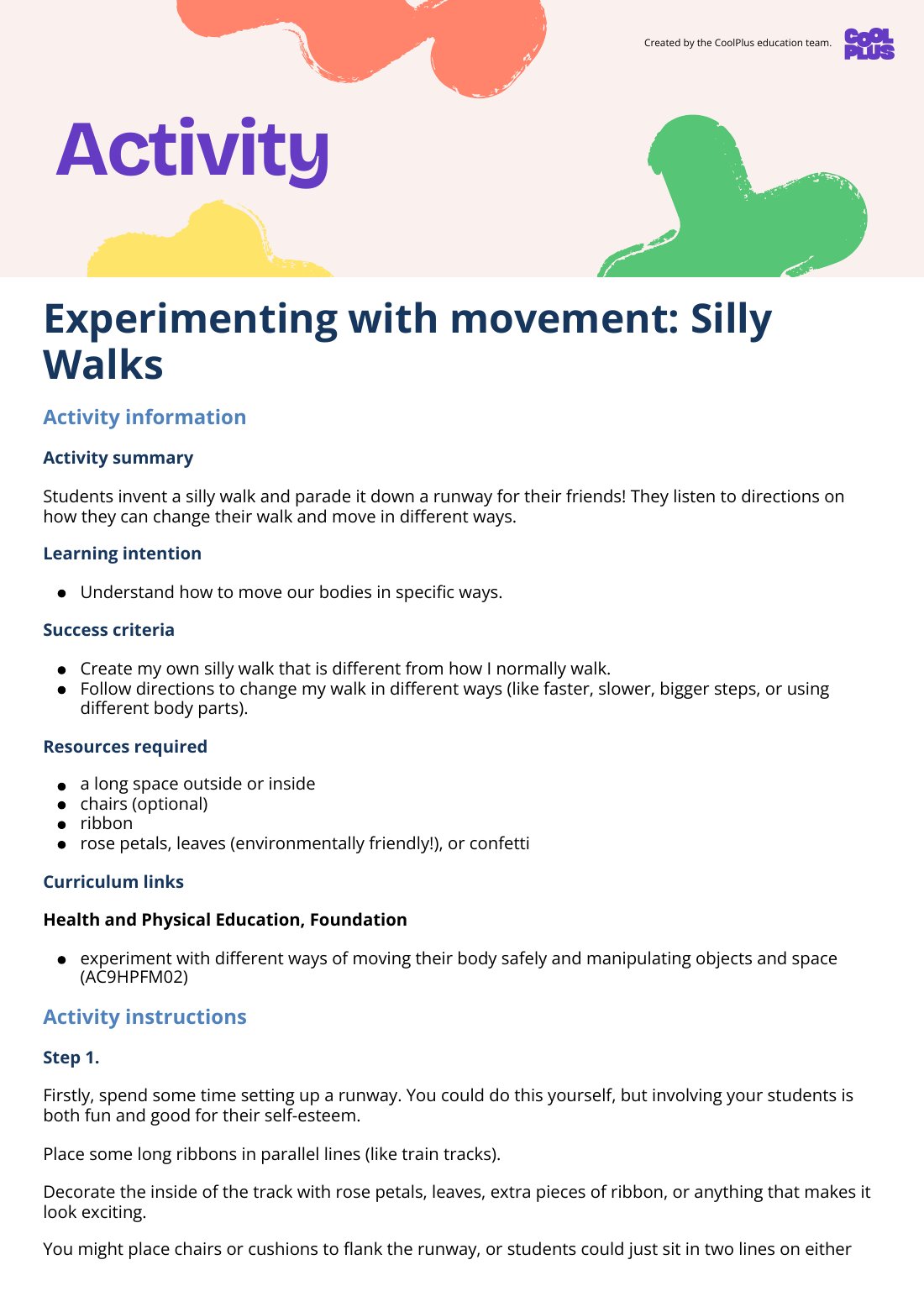First page of Experimenting with Movement: Silly Walks