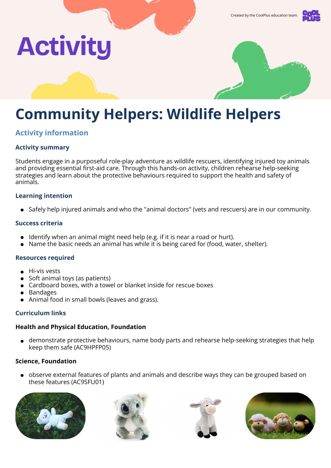 First page of Community Helpers: Wildlife Helpers Activity