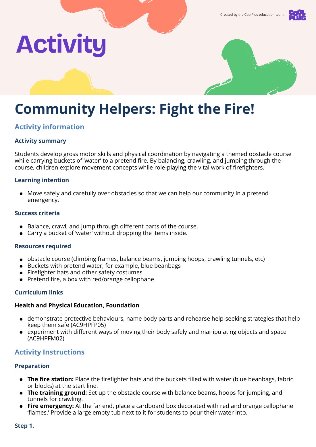 First page of Community Helpers: Fight the Fire Activity