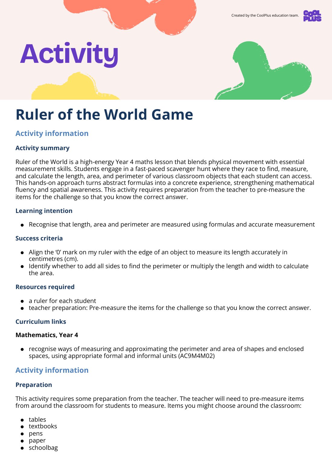 First page of Ruler of the World Game Activity