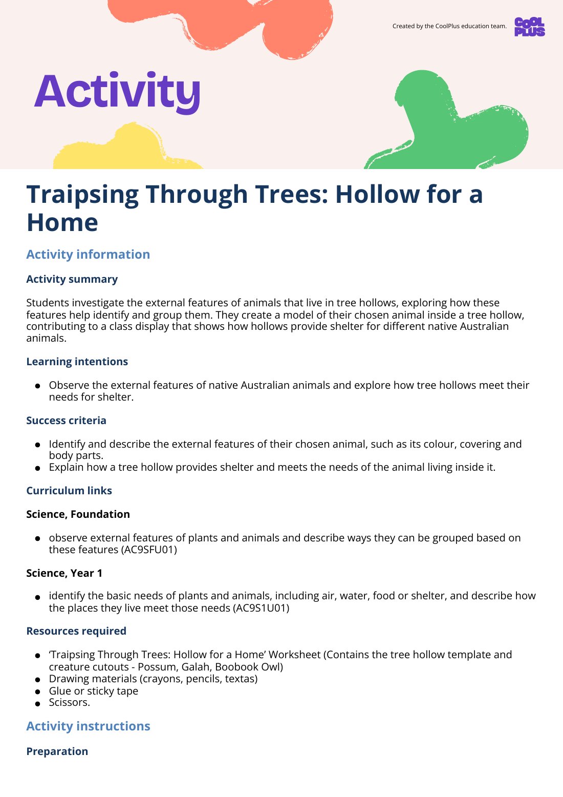 First page of Traipsing Through Trees: Hollow for a Home Activity