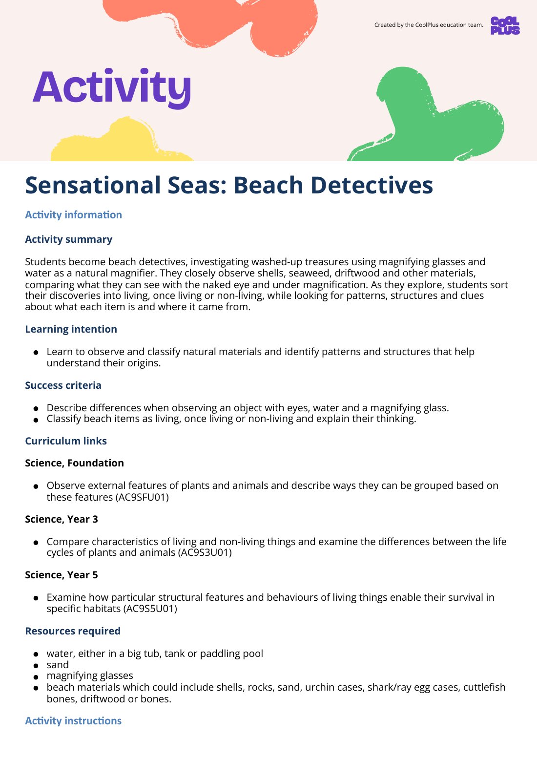 First page of Sensational Seas: Beach Detectives