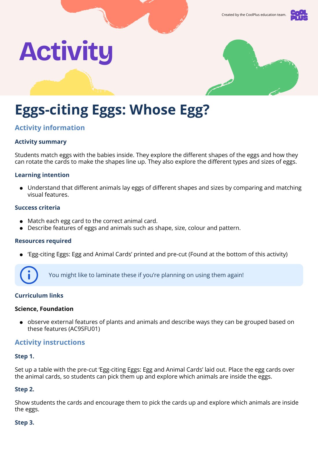 First page of Eggs-citing Eggs: Whose Egg? Activity