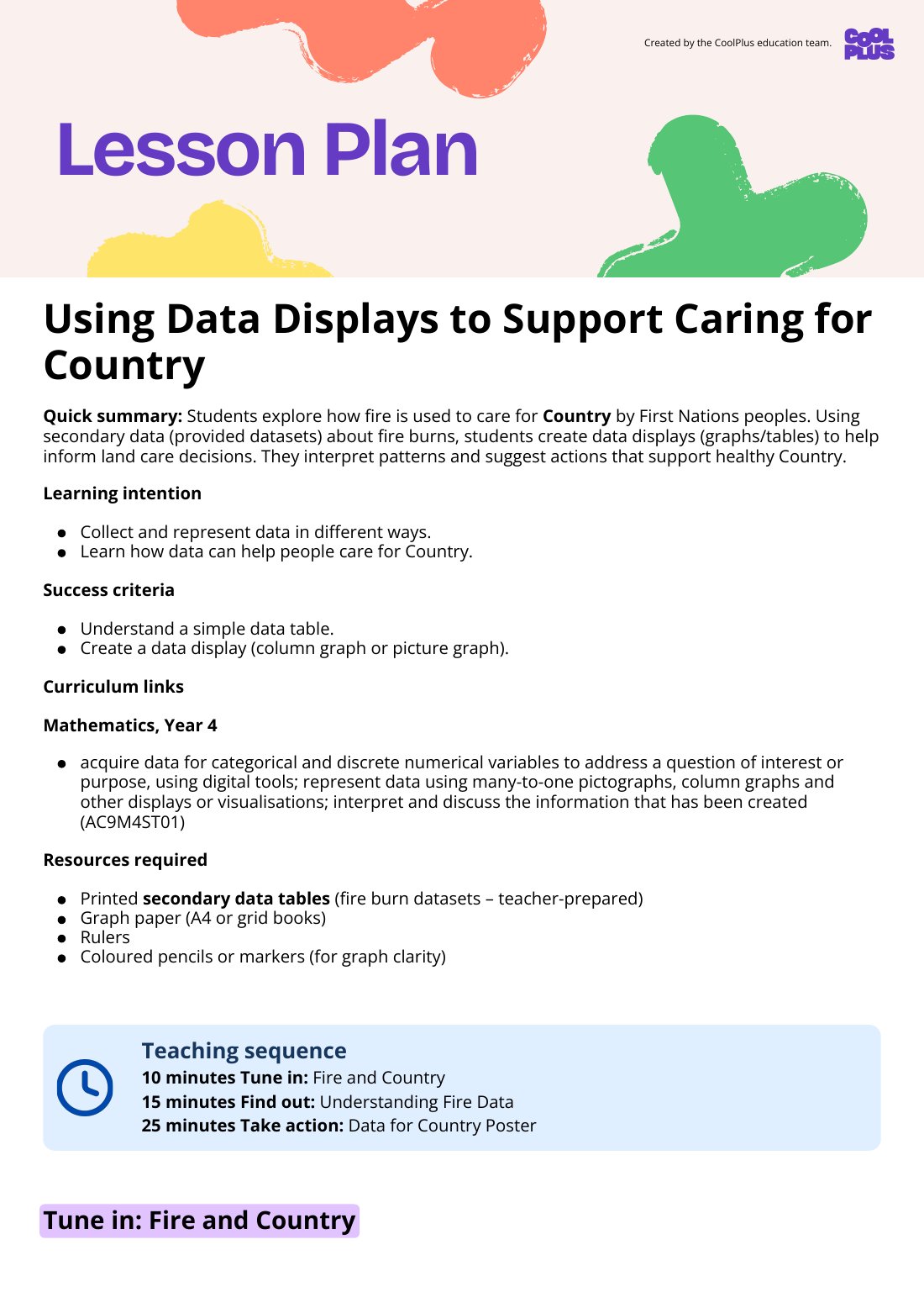 First page of Using Data Displays to Support Caring for Country Lesson Plan