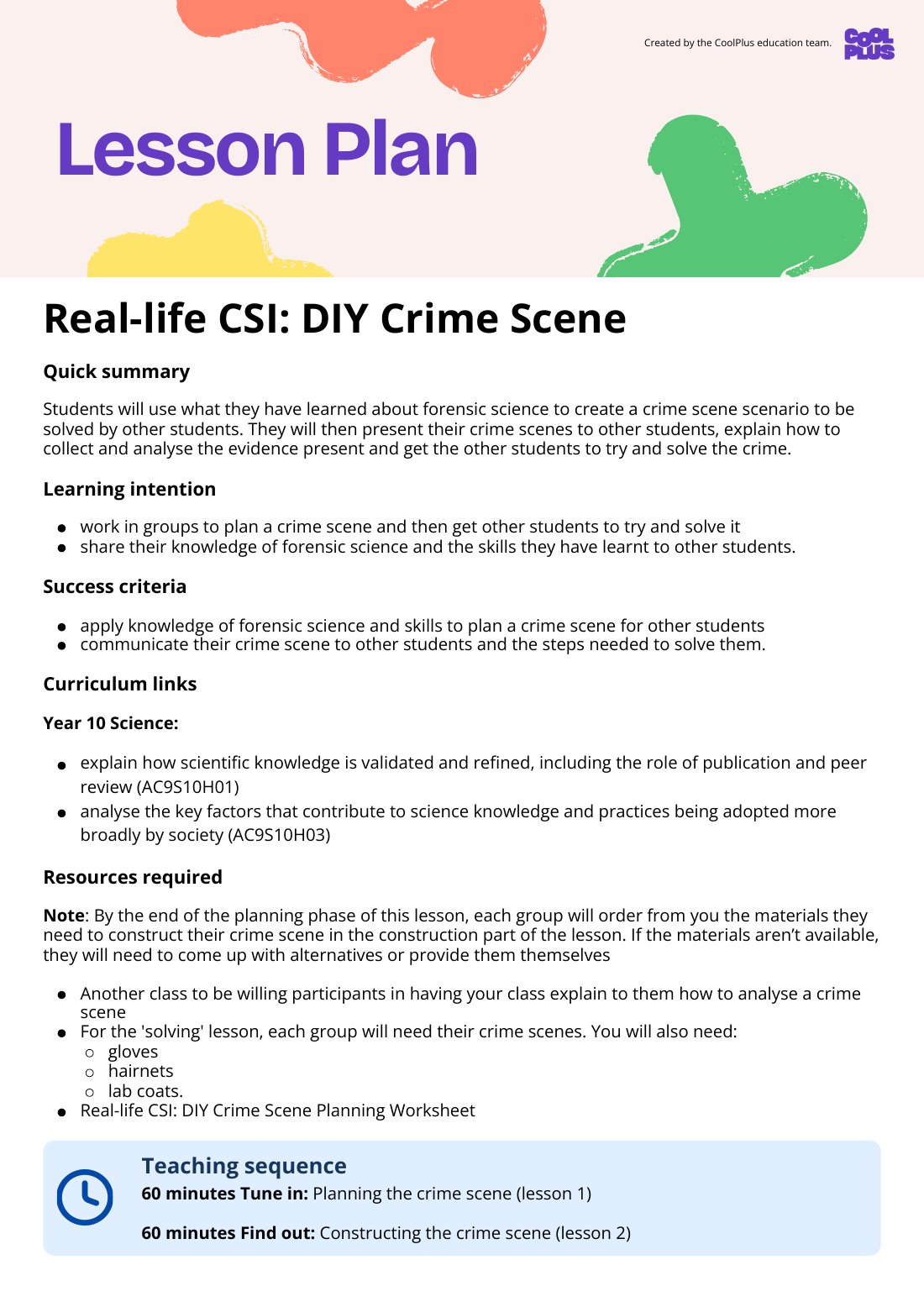 First page of Real-life CSI: DIY Crime Scene Lesson Plan
