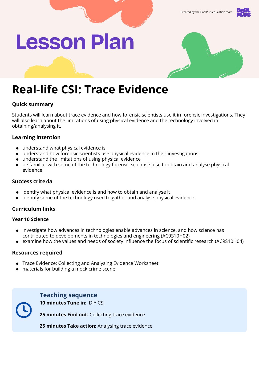 First page of Real-life CSI: Trace Evidence Lesson Plan