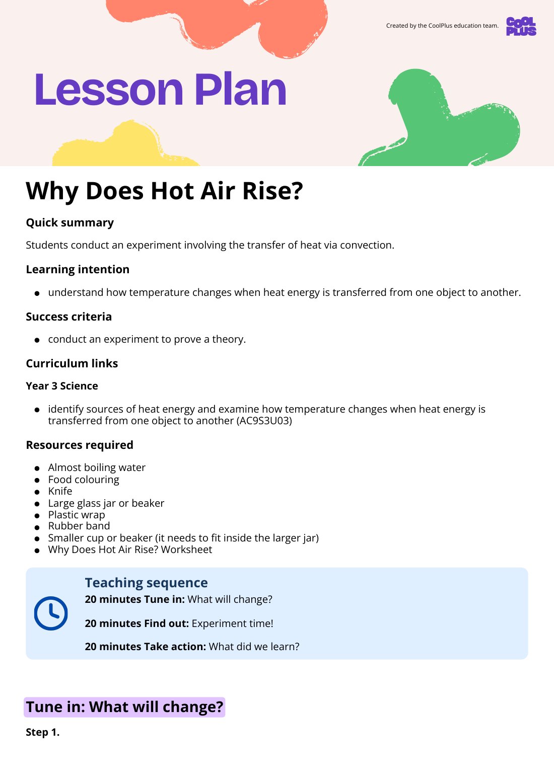First page of Why Does Hot Air Rise? Lesson Plan