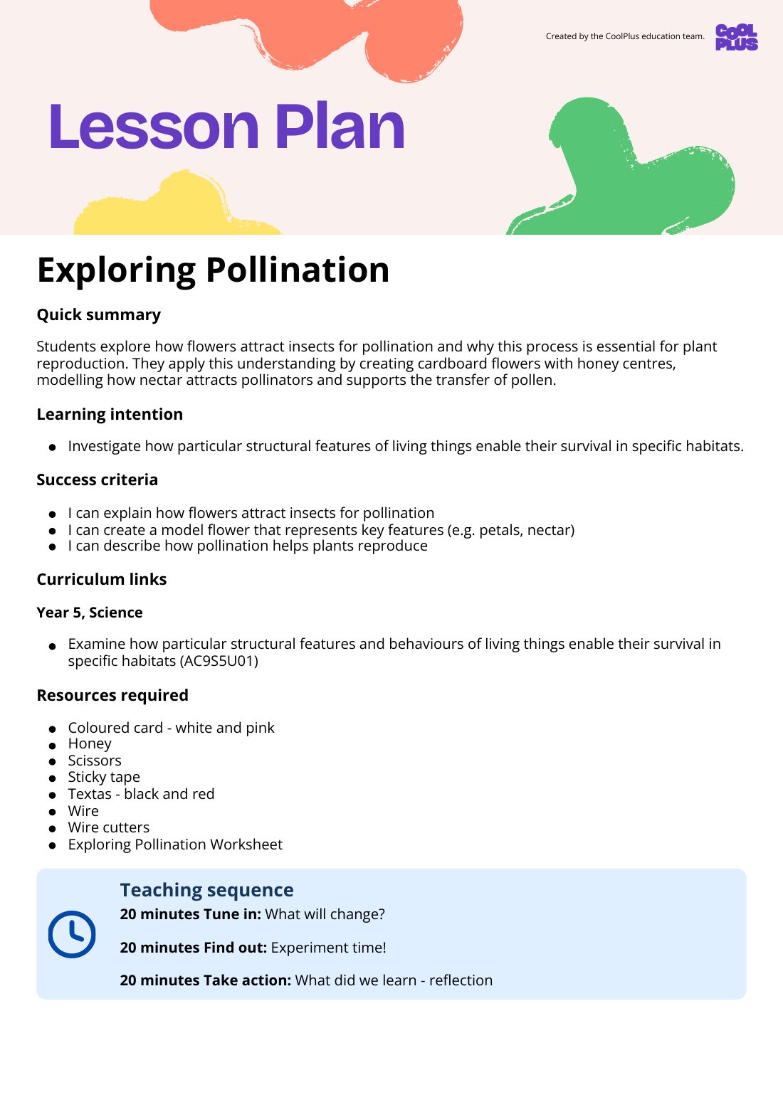 First page of Exploring Pollination Lesson Plan