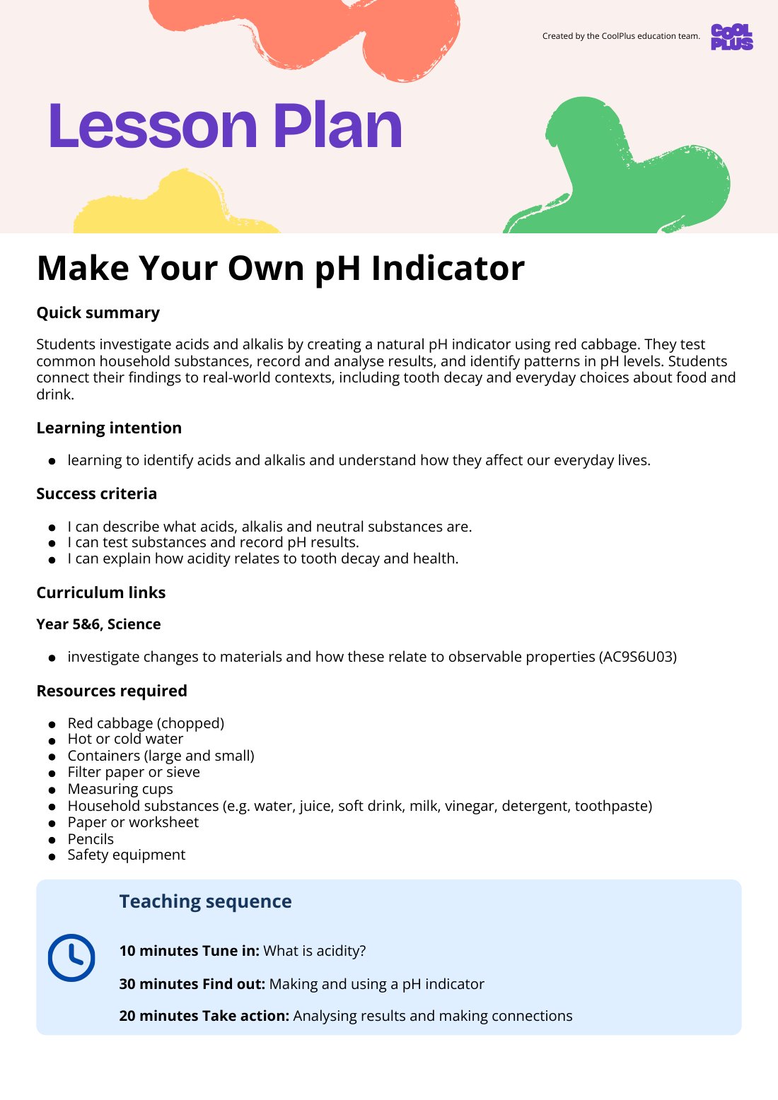 First page of Make your own pH Indicator Lesson Plan