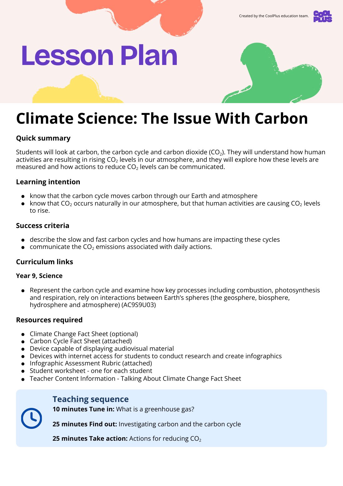First page of Climate Science: The Issue With Carbon Lesson Plan