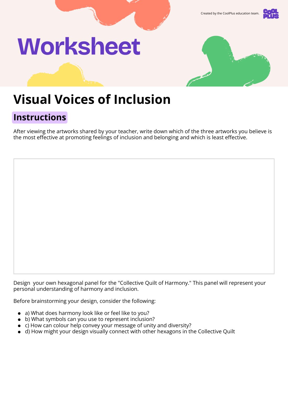 First page of Visual Voices of Inclusion Worksheet