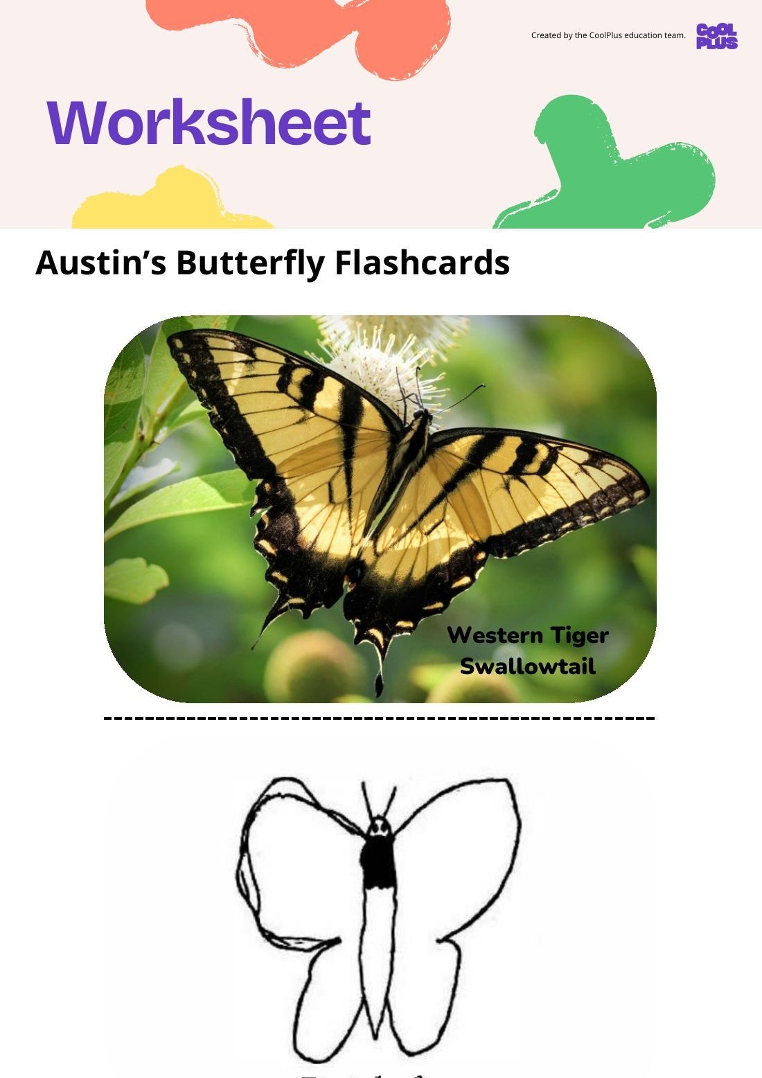 First page of Leaf Art: Austin's Butterfly Flashcards Worksheet