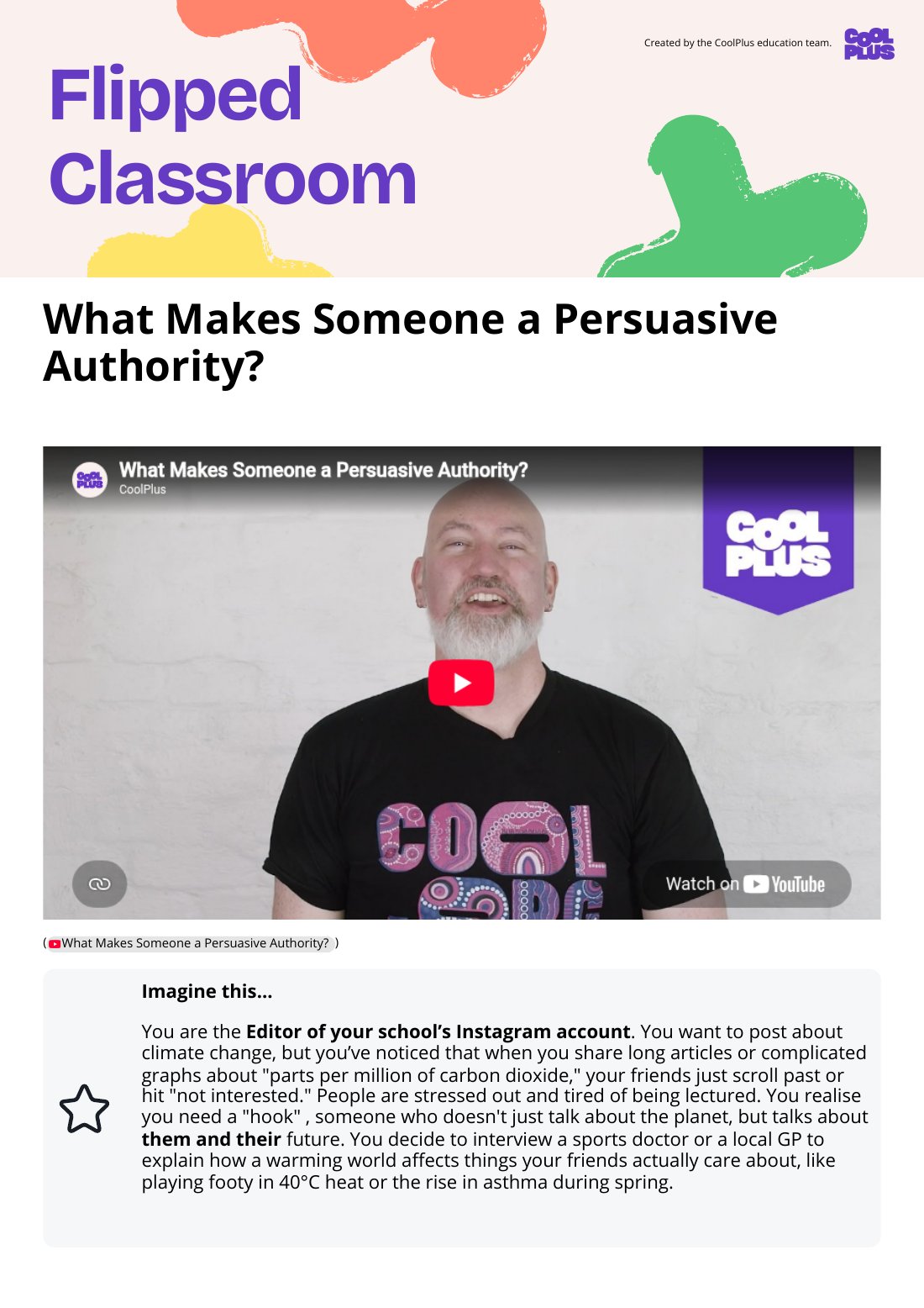 First page of Flipped Classroom What Makes Someone a Persuasive Authority? Worksheet