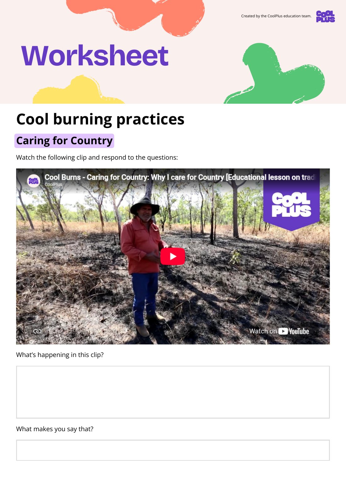 First page of Cool Burning Practices Worksheet