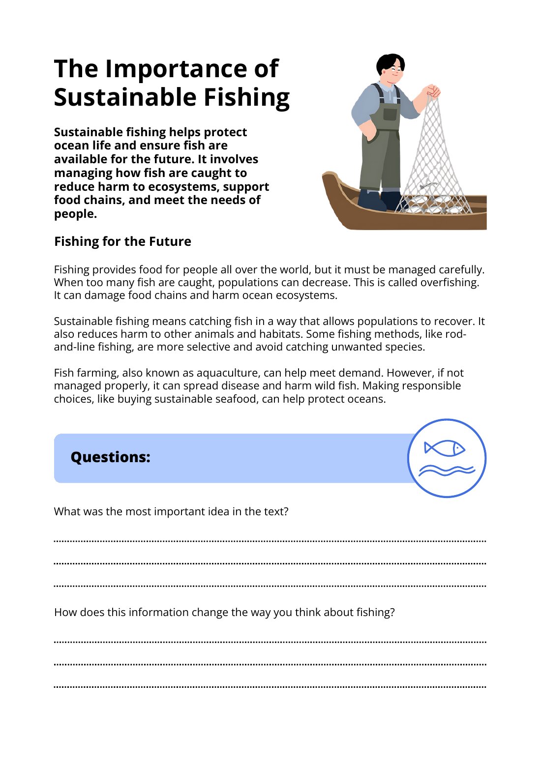 First page of The Importance of Sustainable Fishing Worksheet