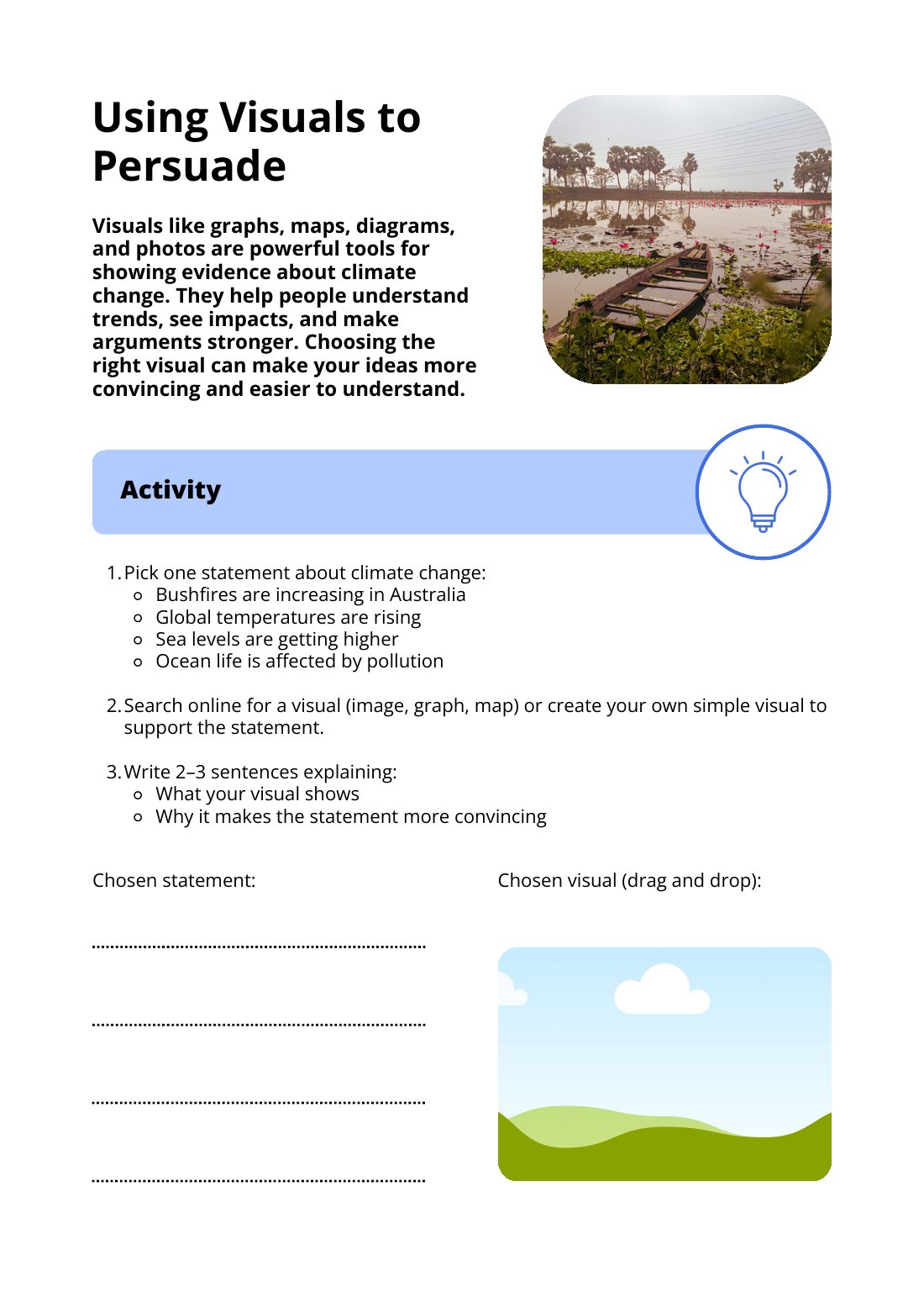 First page of Using Visuals to Persuade Worksheet