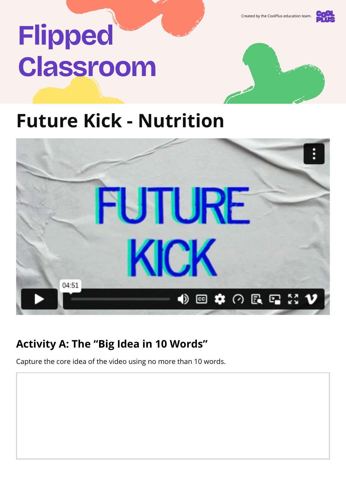 First page of Flipped Classroom Future Kick - Nutrition Worksheet
