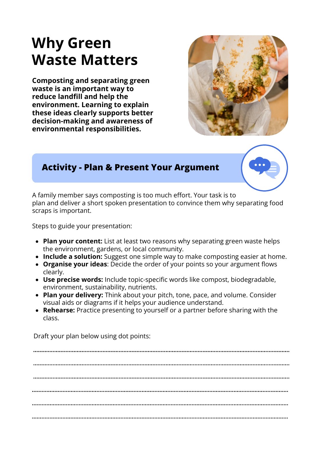 First page of Why Green Waste Matters Worksheet