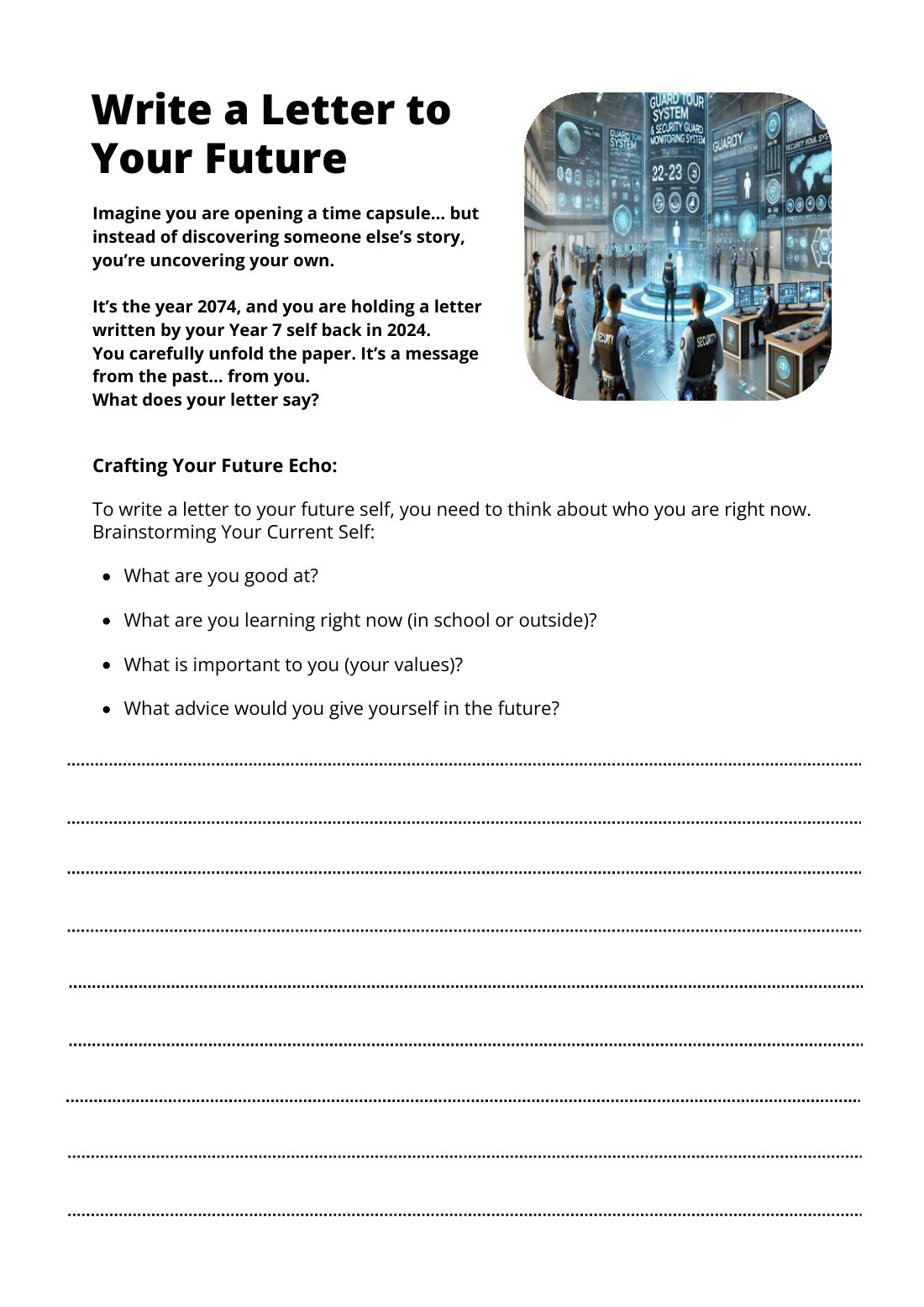 First page of Write a Letter to Your Future Self Worksheet